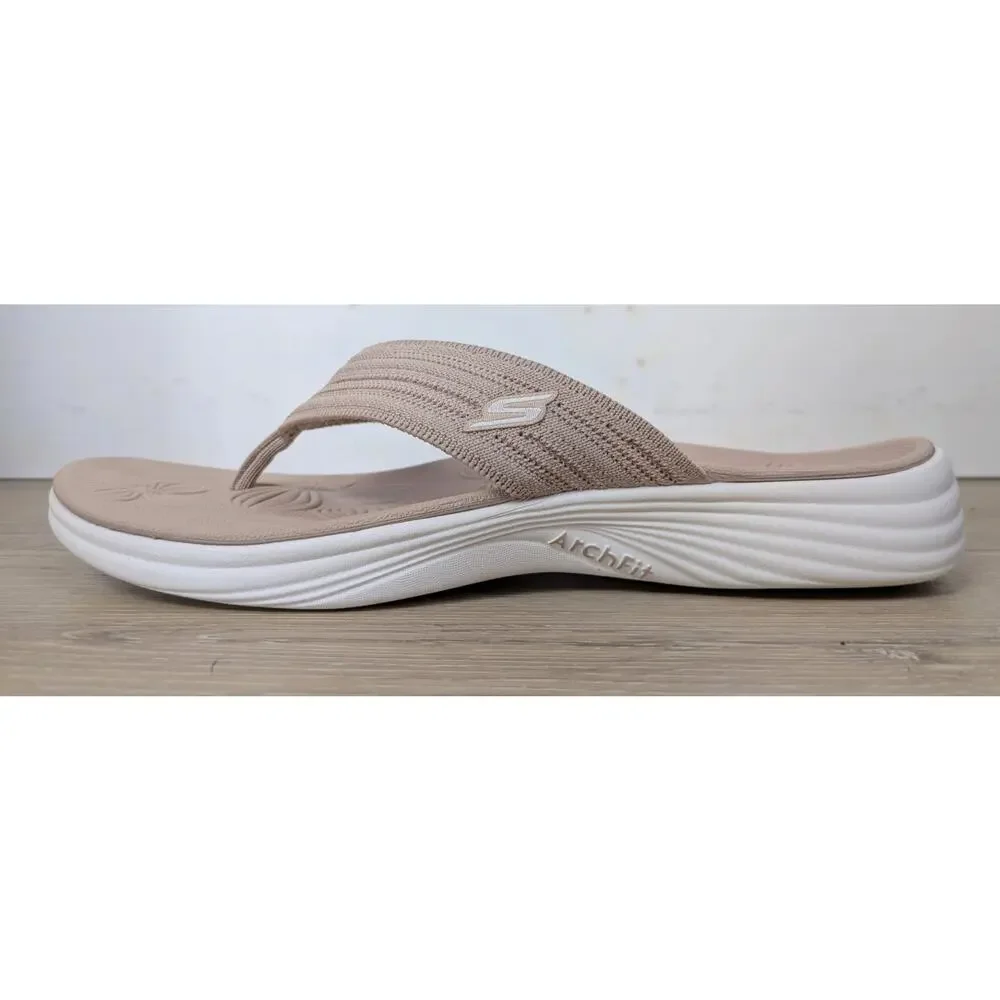 Skechers Arch Fit On The GO Sandals Womens 9 Taupe Knit Thong Flip Flops NEW